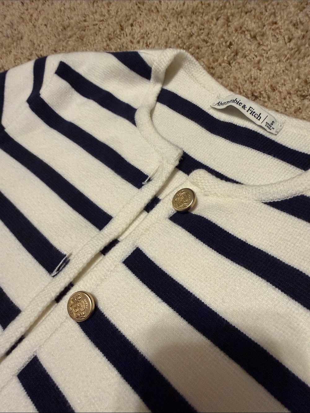 Abercrombie & Fitch Navy and White Striped Cardigan - Picture 2 of 3